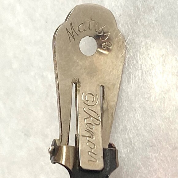 VTG Signed Renoir Matisse Copper Modernist Enamel Teardrop Clip On Earrings - Picture 9 of 16